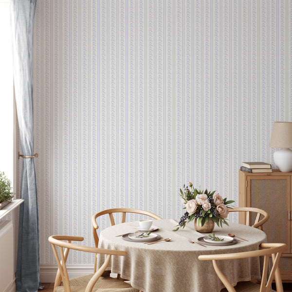 Blue Floral Stripe Wallpaper L129
