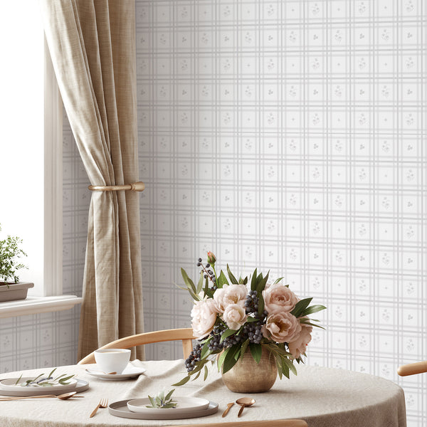 Gray Plaid Floral Wallpaper L149