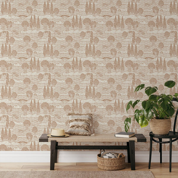 Beige Landscape Wallpaper CC351 - CostaCover - Peel and stick Removable Wallpaper - Abstract - abstract floral - abstract hills