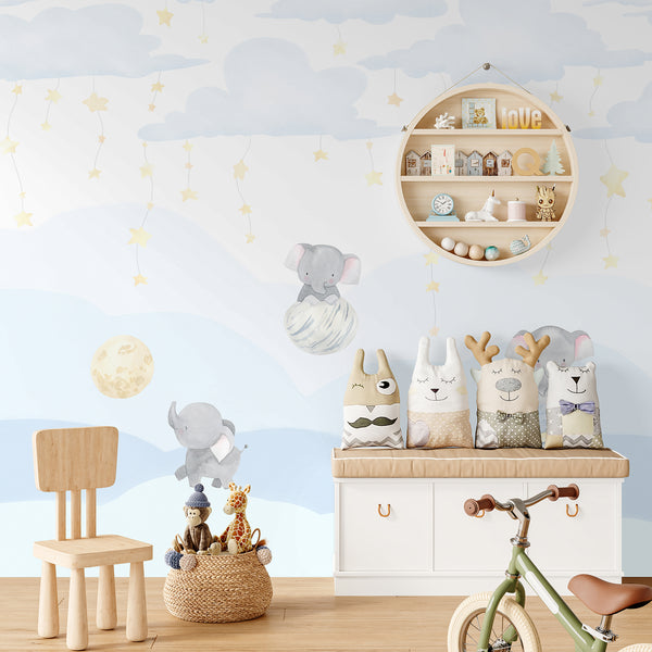 Blue Elephant Nursery Wall Mural LM009