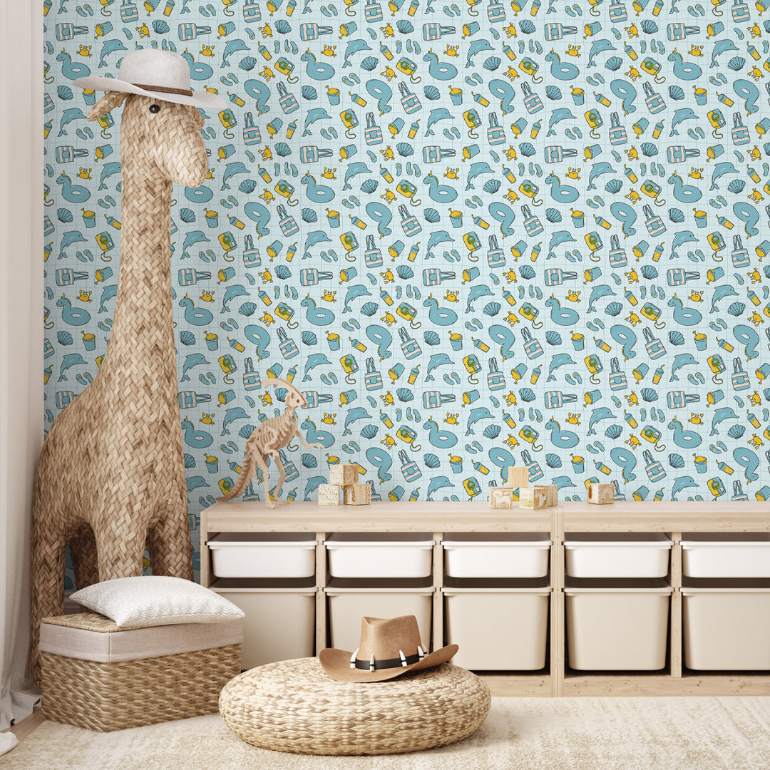 Turquoise Beach Pattern Wallpaper S104