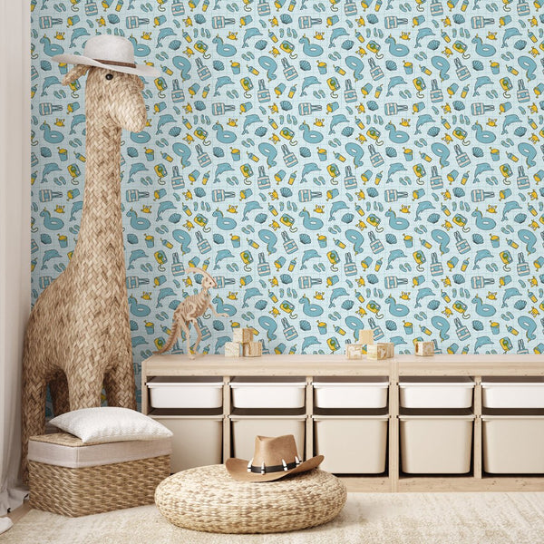 Turquoise Beach Pattern Wallpaper S104 - CostaCover - Peel and stick Removable Wallpaper - Abstract - abstract mural - abstract paint