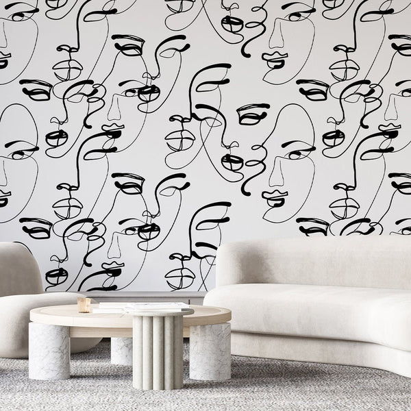 Black & White Female Faces Wallpaper A007 - CostaCover - Peel and stick Removable Wallpaper - about walls - Abstract - abstract lines