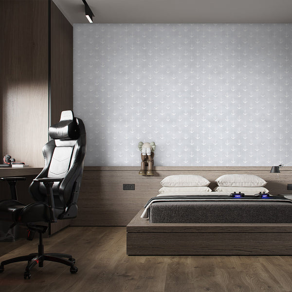 Gray White Anchors Wallpaper A113