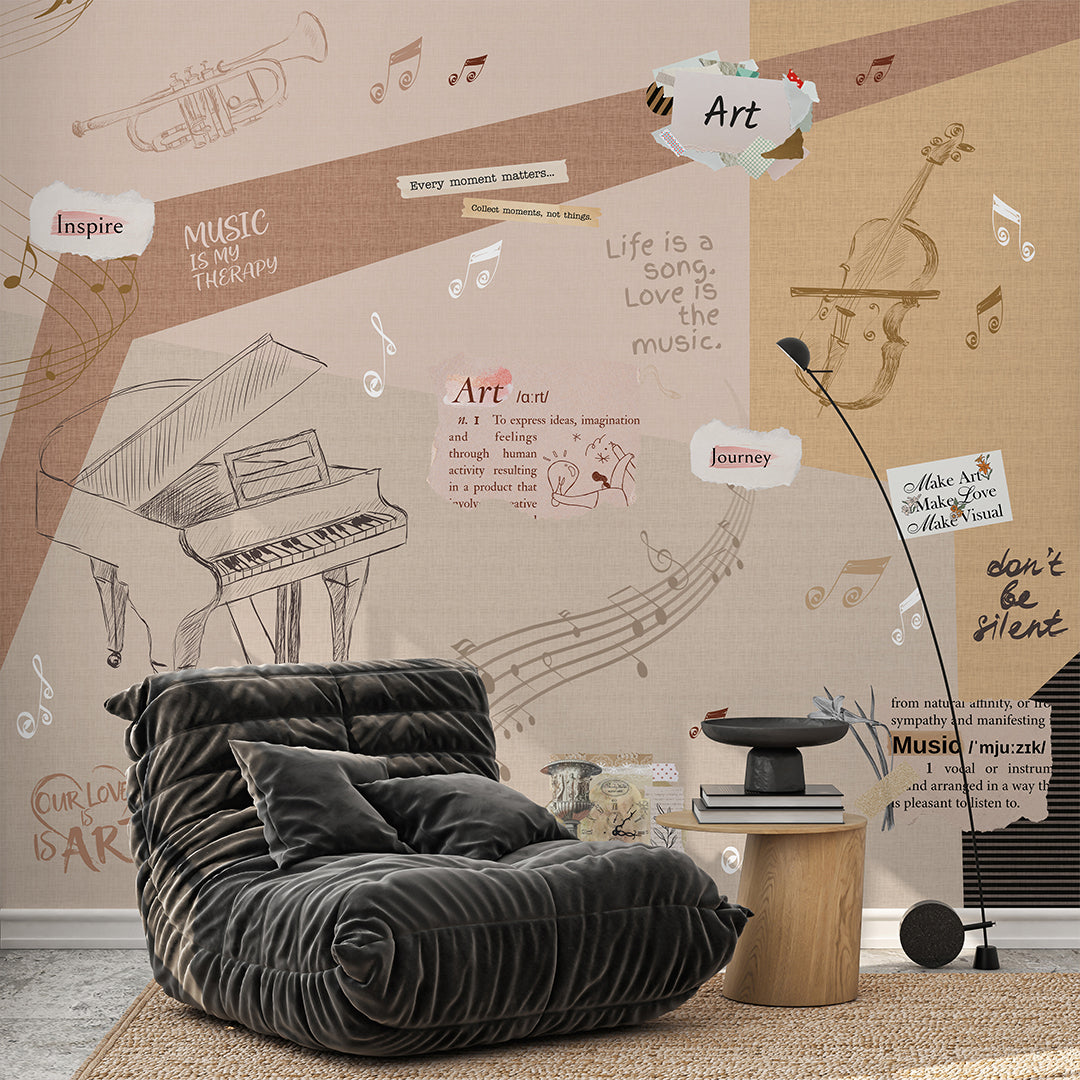 Beige Music Collage Wall Mural SM105