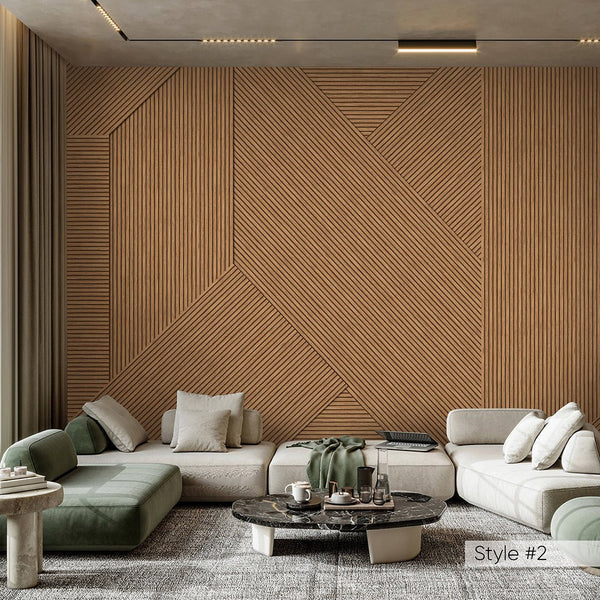 Geometric Wooden Panels Effect Wall Mural AM075 - CostaCover - Peel and stick Removable Wallpaper - about walls - abstract wallpaper - accent wallpaper