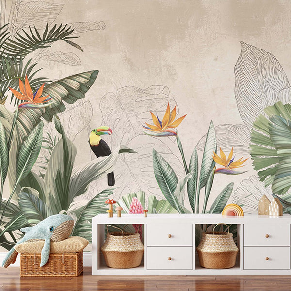 Light Green Palm Leaves Wall Mural CCM197 - CostaCover - Peel and stick Removable Wallpaper - abstract wallpaper - accent wallpaper - adhesive wallpaper