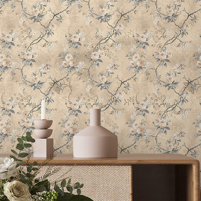 Beige Vintage Flowers Wallpaper S076