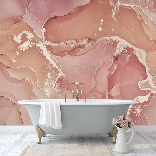 Pink Peach Watercolor ink Wall Mural CCM129 - CostaCover - Peel and stick Removable Wallpaper - abstract wallpaper - accent wallpaper - adhesive wallpaper