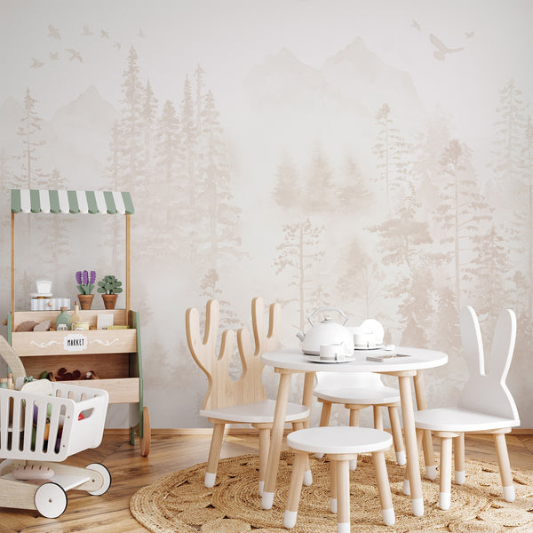 Beige Misty Forest Wall Mural AM187