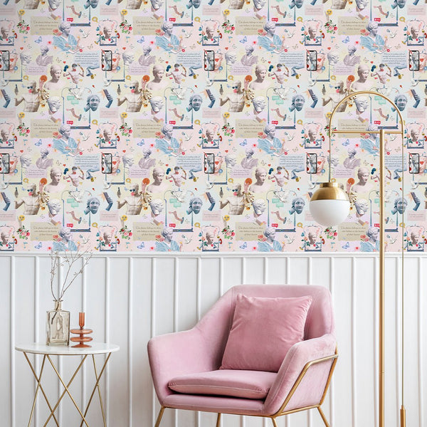 Motivation Quotes with Greek Statues Wallpaper CC296 - CostaCover - Peel and stick Removable Wallpaper - Abstract - abstract floral - abstract lines