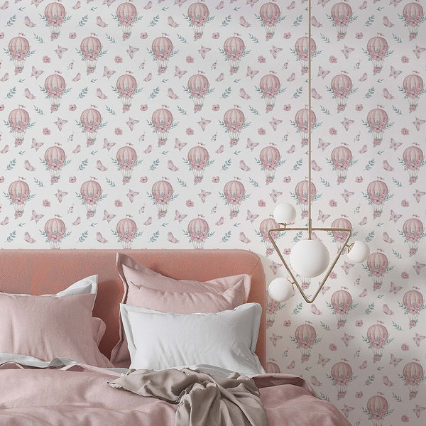 Pink Tiny Hot Air Balloon Wallpaper A053 - CostaCover-Peel and stick Removable Wallpaper-Abstract-abstract wall art-accent wallpaper