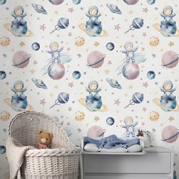 Astronauts & Planets Wallpaper S116 - CostaCover-Peel and stick Removable Wallpaper-abstract wall art-accent wallpaper-adhesive wallpaper
