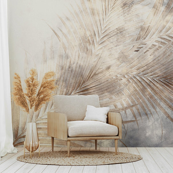 Beige Brown Palm Leaf Wall Mural WM083 - CostaCover - Peel and stick Removable Wallpaper - abstract wallpaper - accent wallpaper - adhesive wallpaper