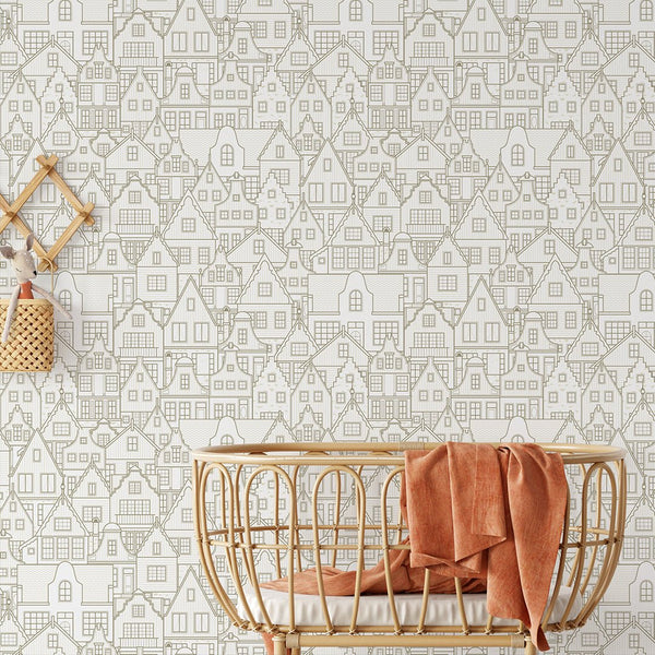 Neutral City Houses Wallpaper CC312 - CostaCover - Peel and stick Removable Wallpaper - Abstract - abstract wallpaper - accent wallpaper