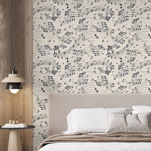 Beige Music Notes Wallpaper S133