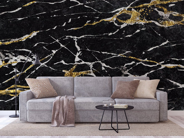 Black & Gold Marble Wall Mural CCM040 - CostaCover - Peel and stick Removable Wallpaper - accent wallpaper - adhesive wallpaper - adhesive wallpaper design