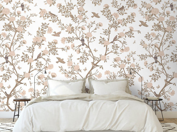 Blossom Trees & Birds Wall Mural WM031 - CostaCover - Peel and stick Removable Wallpaper - accent wallpaper - adhesive wallpaper - bathroom wallpaper