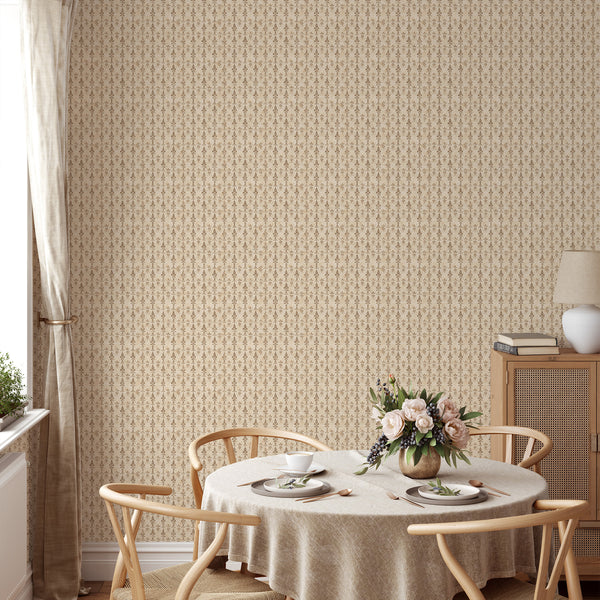 Taupe Beige Damask Wallpaper L090