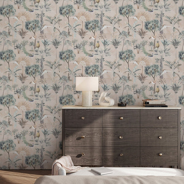 Vintage Tropical Bird Wallpaper A128 - CostaCover - Peel and stick Removable Wallpaper - accent wallpaper - adhesive wallpaper - bathroom wallpaper