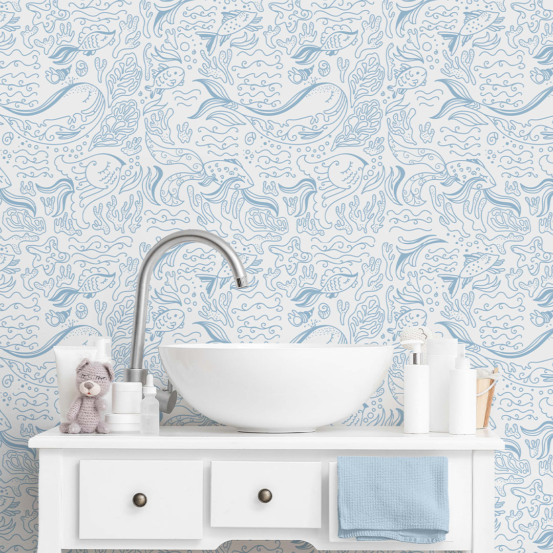 Blue Line Art Whale Wallpaper S099