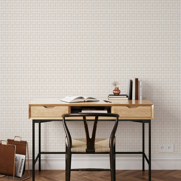 Low-contrast geometric ovals and lozenges on beige, offering a minimalist decor solution for modern living spaces.