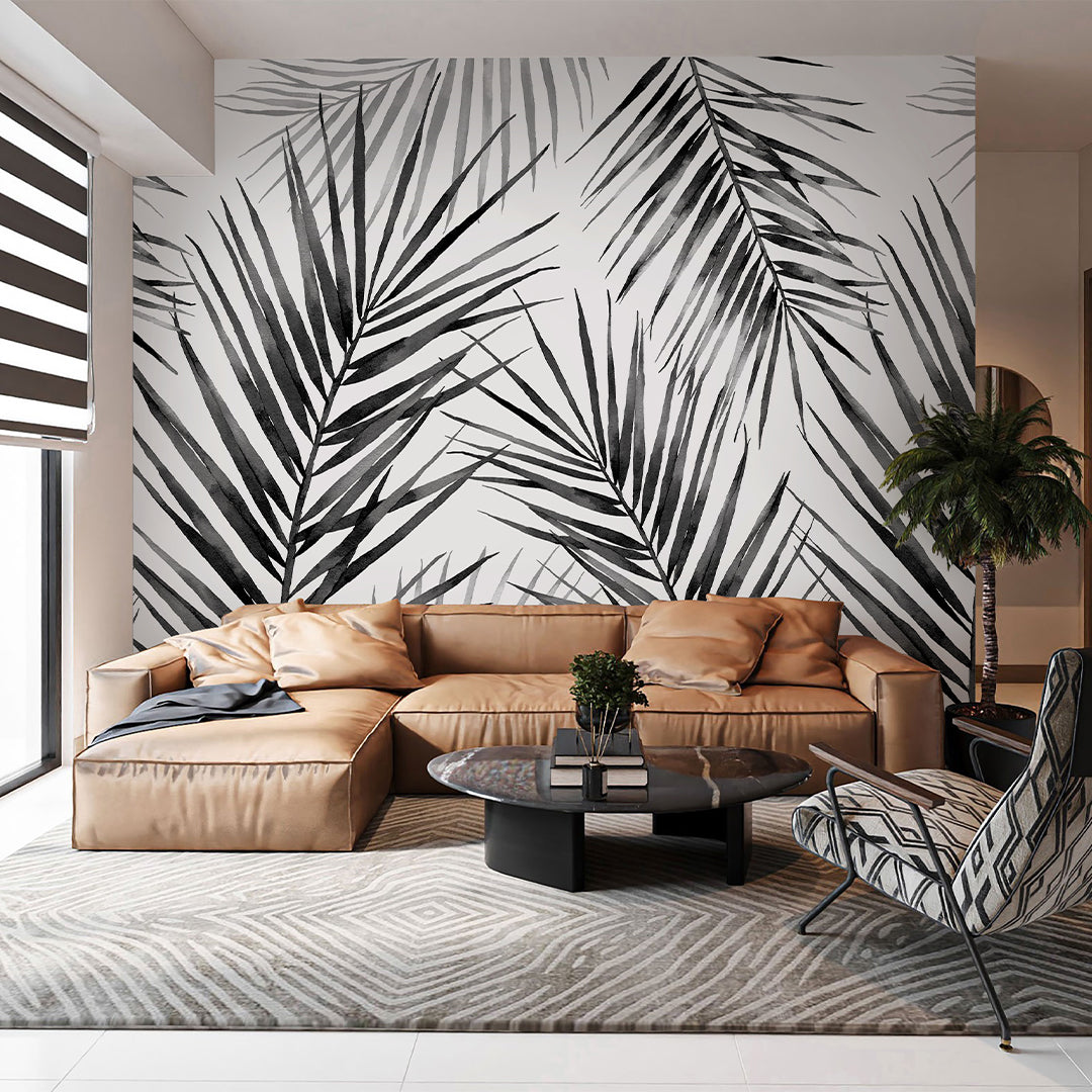 Black and White Palm Leaf Wall Mural WM123