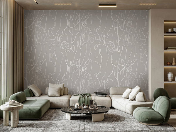 White & Gray Lines Wall Mural AM072 - CostaCover - Peel and stick Removable Wallpaper - about walls - Abstract - Abstract Labyrinth Lines