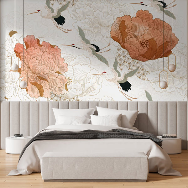 Flying Japanese Cranes Wall Mural WM121 - CostaCover - Peel and stick Removable Wallpaper - Abstract - abstract floral - abstract lines