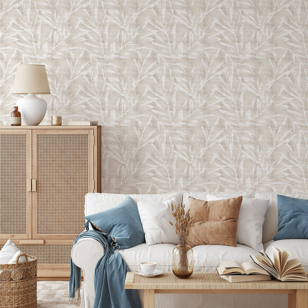 Nude Palm Leaves Grasscloth Wallpaper CG016 - CostaCover - Traditional Wallpaper - abstract wallpaper - accent wallpaper - bathroom wallpaper