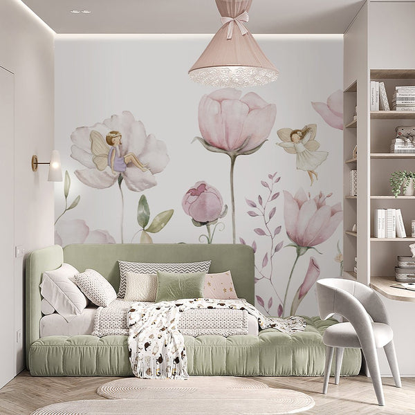 Pink Flower Fairy Wall Mural SM049 - CostaCover - Peel and stick Removable Wallpaper - accent wallpaper - adhesive wallpaper - baby bedroom