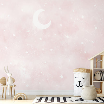 Pastel Pink Moon & Stars Wall Mural SM075