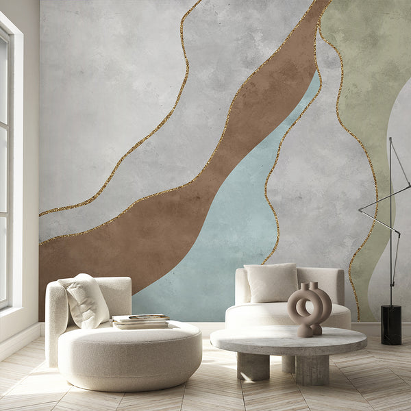 Brown Green Blue Abstract Wall Mural CCM213
