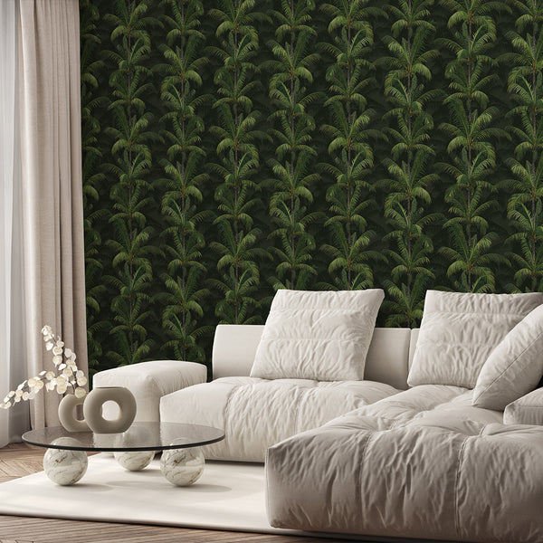 Dark Green Tropical Palm Wallpaper A137