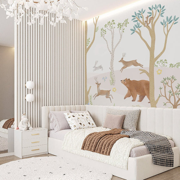 Pastel Forest Animals Wall Mural SM016 - CostaCover - Peel and stick Removable Wallpaper - Abstract - abstract wall art - abstract wallpaper