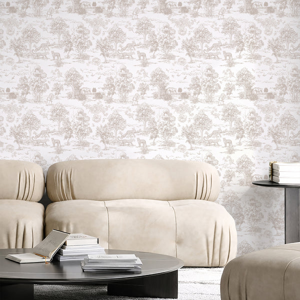 Beige French Toile Safari Wallpaper L069