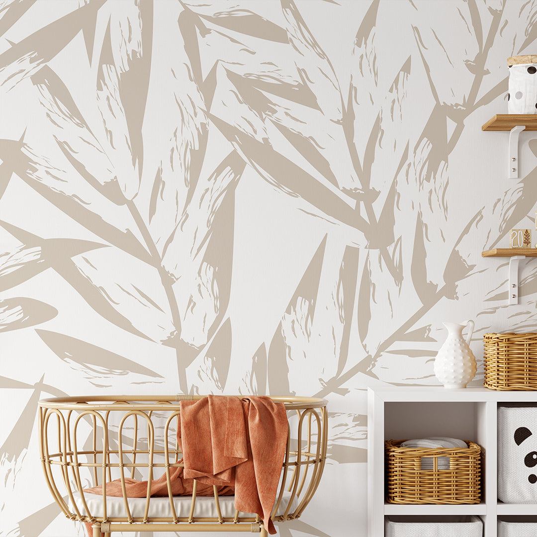 Beige Palm Leaves Grasscloth Wall Mural CG015