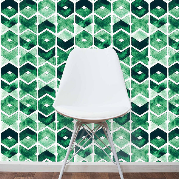 Watercolor Green Chevron Wallpaper CC191 - CostaCover - Peel and stick Removable Wallpaper - Abstract - abstract wallpaper - accent wallpaper