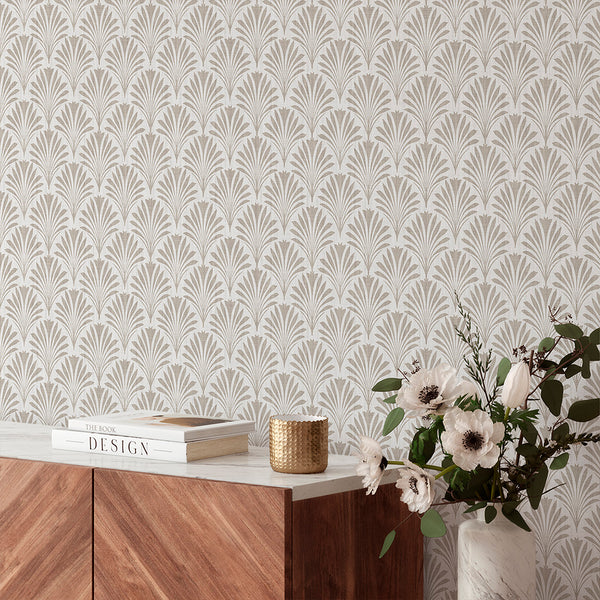 Beige Botanical Leaves Wallpaper L025