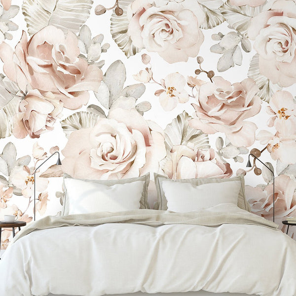Soft Roses & Eucalyptus Wall Mural WM023 - CostaCover - Peel and stick Removable Wallpaper - adhesive wallpaper - baby bedroom - bedroom interior
