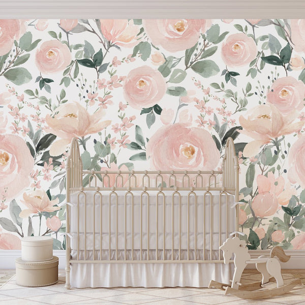 Soft Pink Roses Wall Mural WM013 - CostaCover - Peel and stick Removable Wallpaper - adhesive wallpaper - baby bedroom - bedroom wallpaper