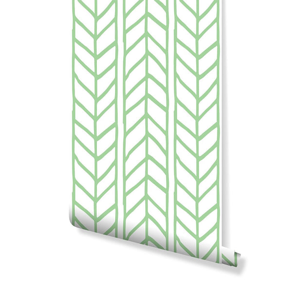 Green Herringbone Chevron Wallpaper CC130 - CostaCover - Peel and stick Removable Wallpaper - Backsplash panels - bathroom wallpaper - bedroom interior