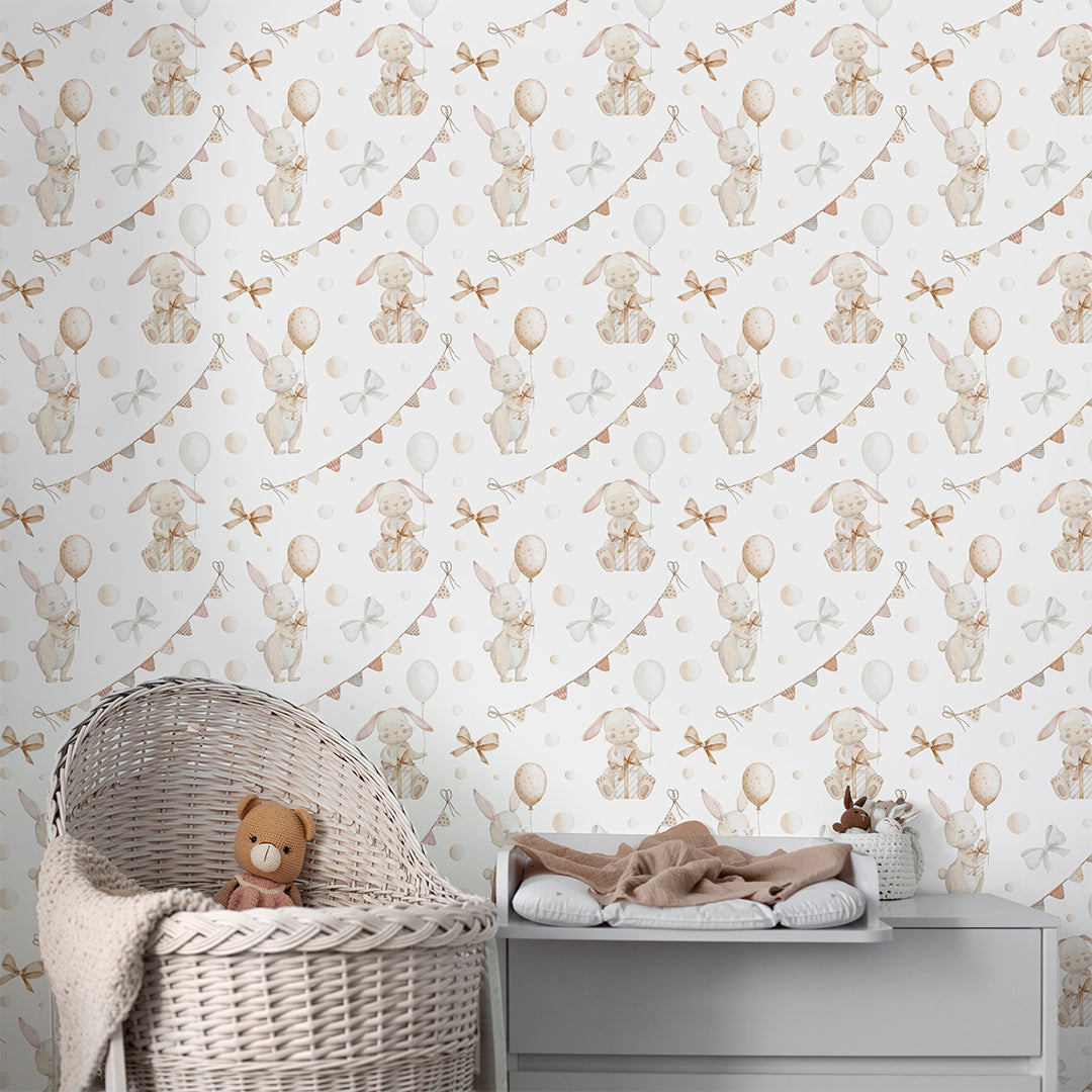 Beige Bunnies & Bunting Wallpaper S110