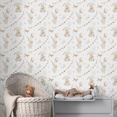 Beige Bunnies & Bunting Wallpaper S110
