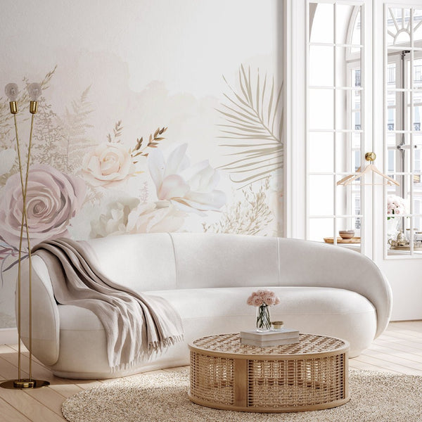 Nude Pink Flowers Wall Mural WM008 - CostaCover - Peel and stick Removable Wallpaper - beige wallpaper - blush pink wallpaper - botanical