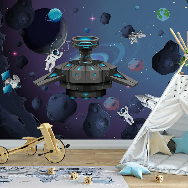 Star Ship & Dark Space Wall Mural WM062 - CostaCover - Peel and stick Removable Wallpaper - abstract wall art - abstract wallpaper - accent wallpaper