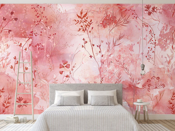 Red Pink Floral Wall Mural CCM148 - CostaCover - Peel and stick Removable Wallpaper - Abstract - abstract floral - abstract wallpaper