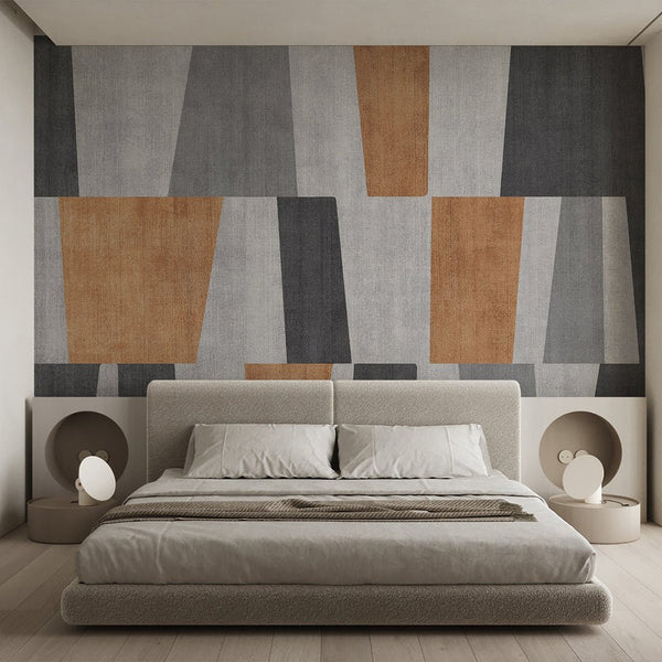 Gray Ochre Geometric Shapes Wall Mural AM125 - CostaCover - Peel and stick Removable Wallpaper - Abstract - abstract mural - abstract paint