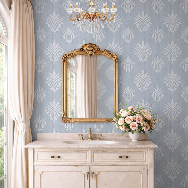 Light Blue Leaf Wallpaper L029