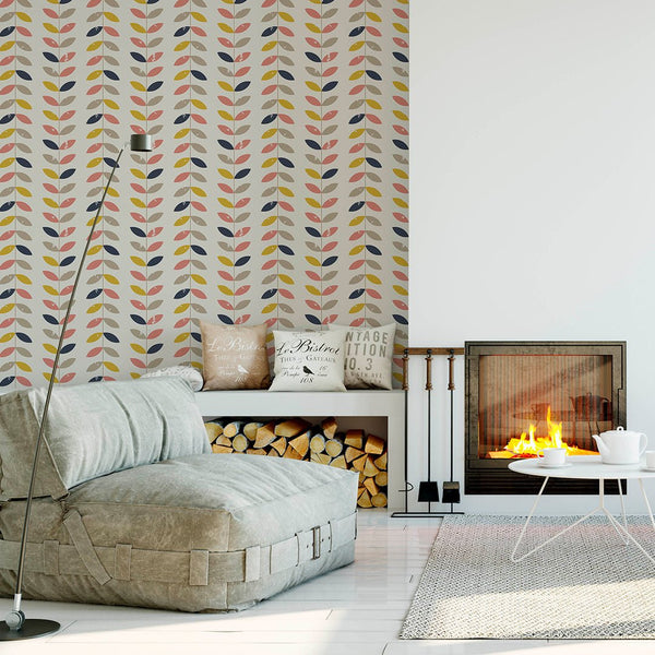 Retro Twigs & Leaves Wallpaper CC166 - CostaCover - Peel and stick Removable Wallpaper - Abstract - abstract wallpaper - adhesive wallpaper